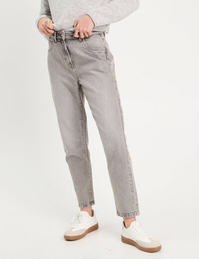 Jeans mom taille haute denim gris femme