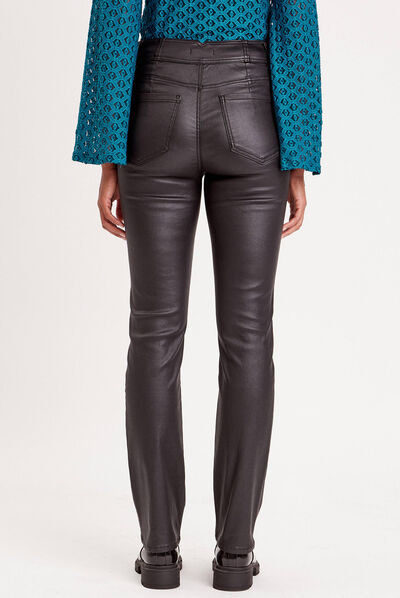 Pantalon regular enduit à pont noir femme