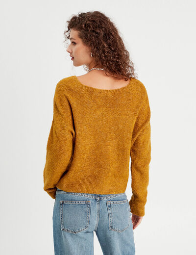 Pull manches longues col en V camel femme