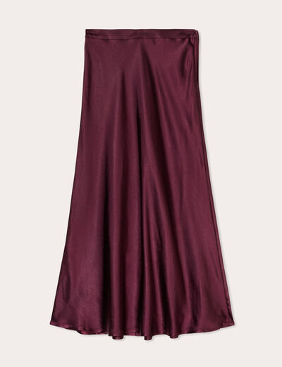 Jupe midi droite satin prune femme