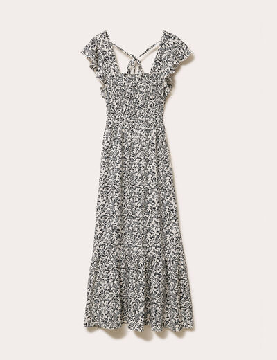 Robe longue évasée smockée blanc femme