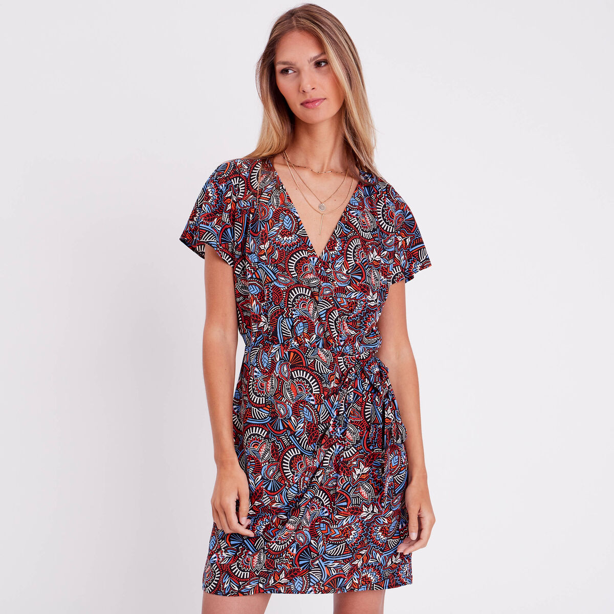 Robe portefeuille avec noeud noir femme