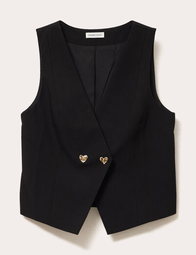 Gilet sans manches boutons coeur noir femme