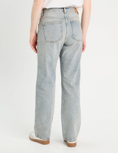 Jeans droit 5 poches denim bleach femme