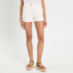 short droit brode en jean blanc femme Short droit brodé en jean blanc femme