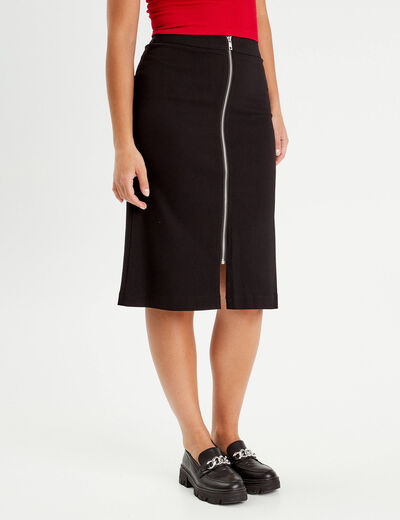 Jupe midi droite zippée noir femme
