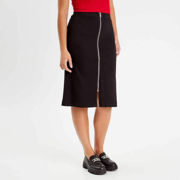 Jupe midi droite zippée noir femme