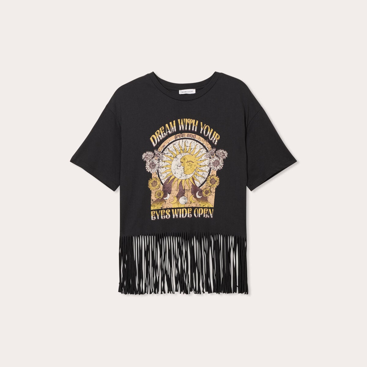 T-shirt avec franges noir femme
