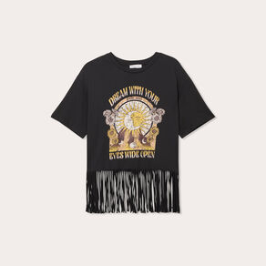 T-shirt avec franges noir femme