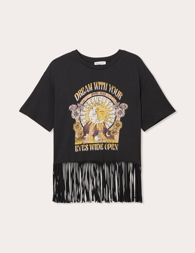 T-shirt avec franges noir femme