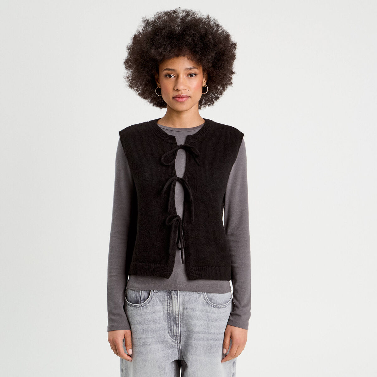 Gilet sans manches noué noir femme