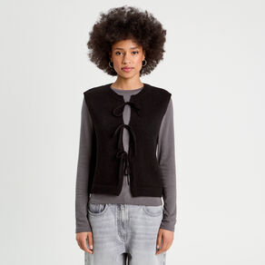 Gilet sans manches noué noir femme