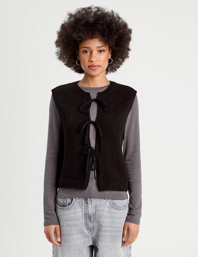 Gilet sans manches noué noir femme