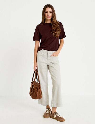 Jean flare cropped taille haute vert kaki femme