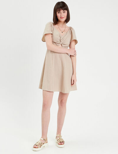 Robe patineuse manches courtes beige femme