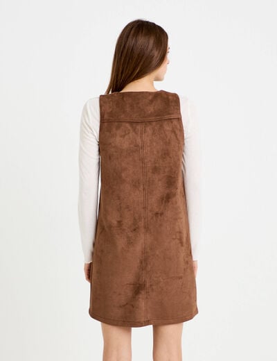 Robe droite courte sans manches col rond marron femme