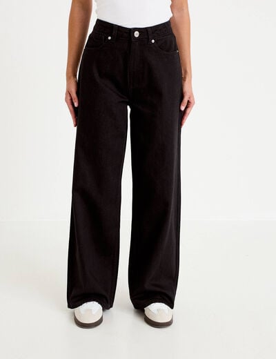 Jean wide leg taille haute Petite denim noir femme