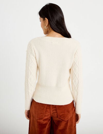Pull col bateau manches longues ivoire femme
