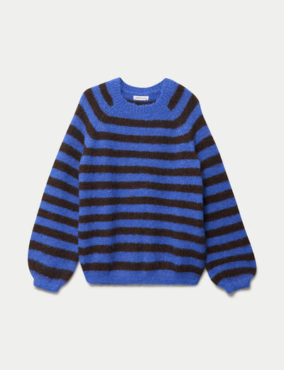 Pull ample col rond manches longues bleu electrique femme