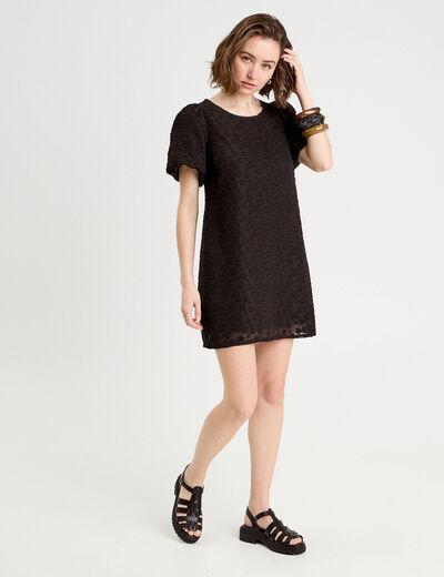 Robe droite manches courtes noir femme