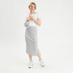 Jupe midi tricot crayon gris clair femme