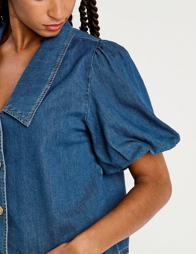 Blouse manches courtes en jean denim stone femme