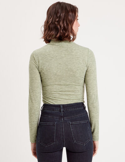 T-shirt col roulé vert kaki femme