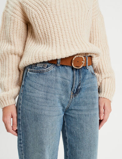 Ceinture suédine boucle ovale camel femme