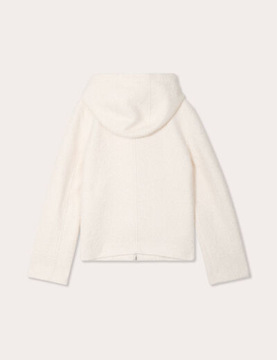 Manteau bouclette à capuche ecru femme