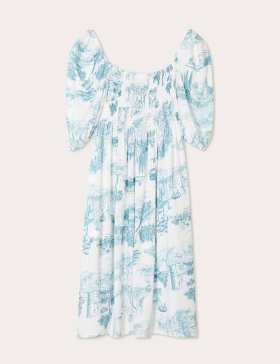 Robe midi évasée smockée ecru femme