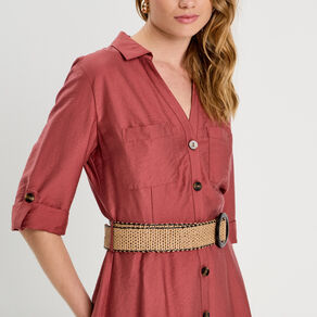 robe chemise trapeze ceinturee vieux rose femme Robe chemise trapèze ceinturée vieux rose femme