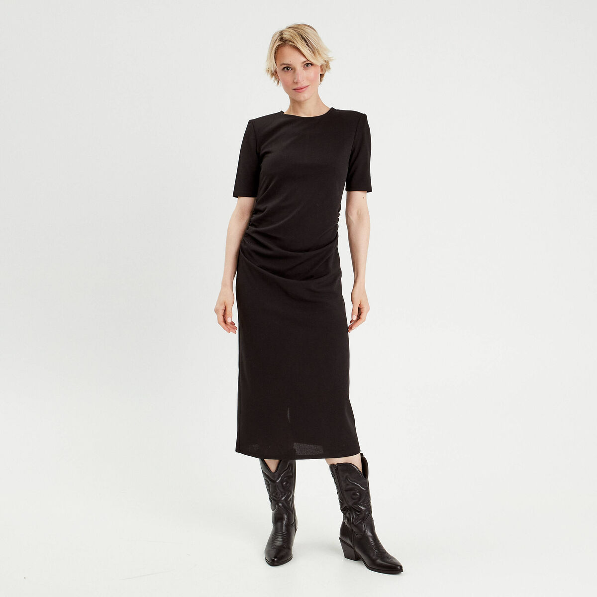 Robe longue ajustée noir femme