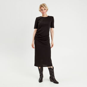 Robe longue ajustée noir femme