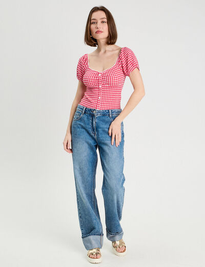 Blouse cropped rose framboise femme