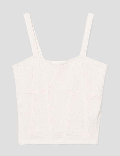 Débardeur bustier gauffré ecru femme