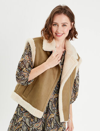 Blouson sans manches zippé taupe femme