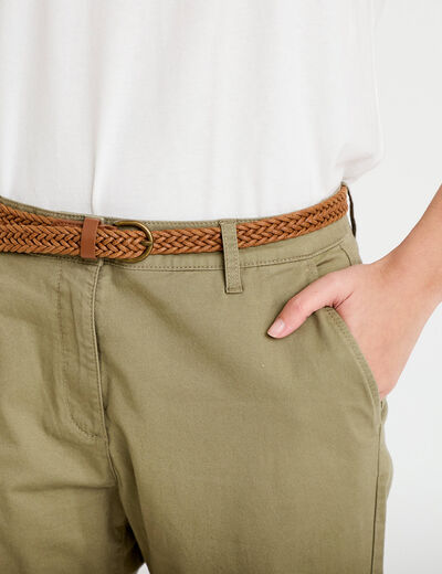 Pantalon chino 7/8&egrave;me vert femme