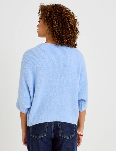 Gilet ample col v manches 3/4 bleu ciel femme