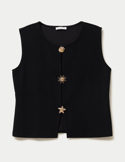 Gilet sans manches col rond noir femme