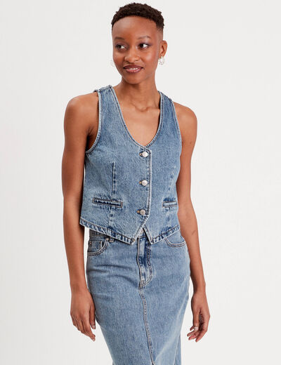 Gilet sans manches en jean denim stone femme