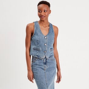 gilet sans manches en jean denim stone femme Gilet sans manches en jean denim stone femme