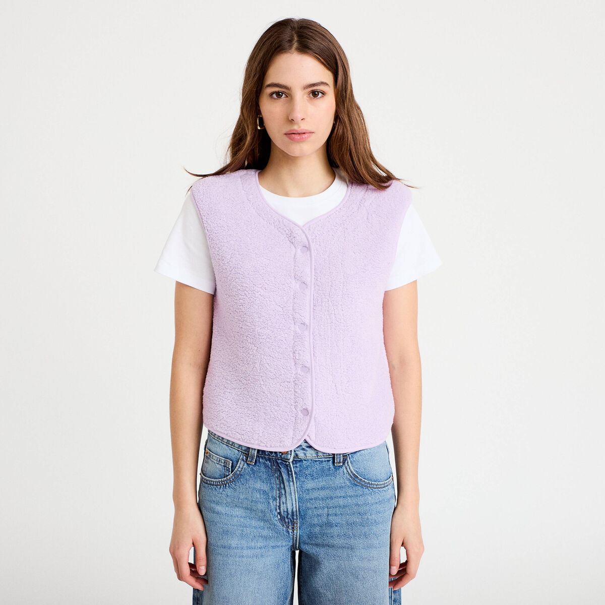 Gilet sans manches effet polaire parme femme