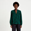 Blouse droite col rond manches longues vert fonc&eacute; femme