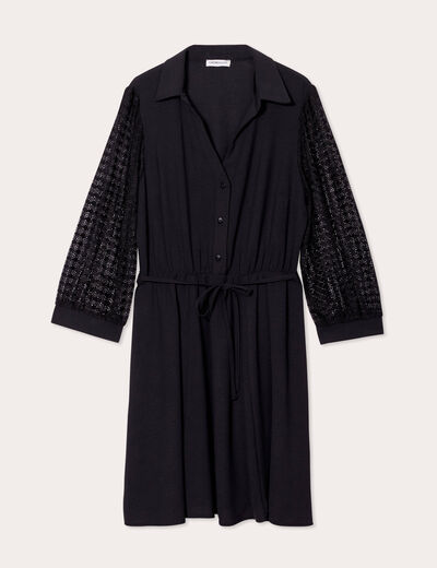 Robe trapèze manches dentelle noir femme