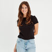 T-shirt manches courtes côtelé noir femme