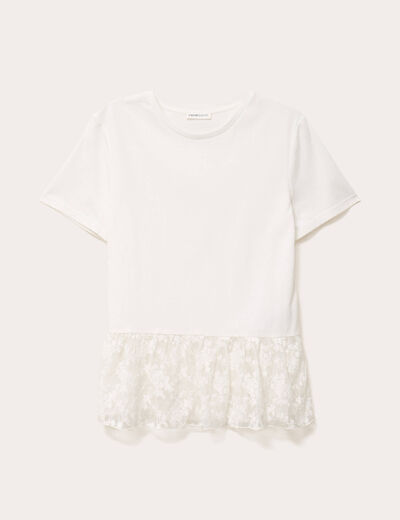 T-shirt manches courtes en dentelle ecru femme