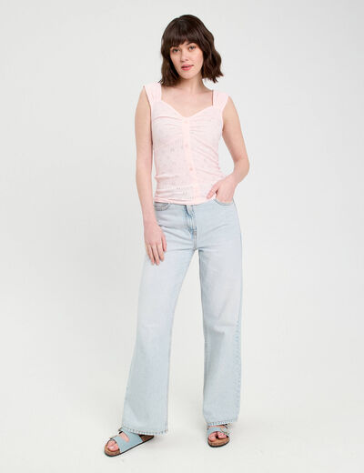 Débardeur ajouré rose clair femme