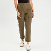 Pantalon cargo bas resserré vert foncé femme