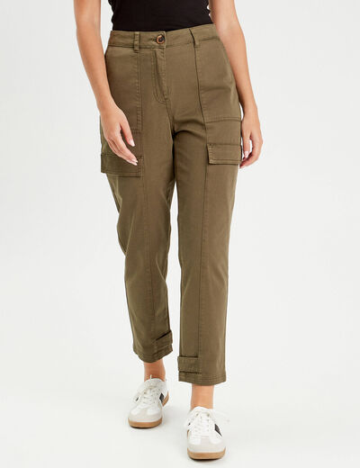 Pantalon cargo bas resserré vert foncé femme
