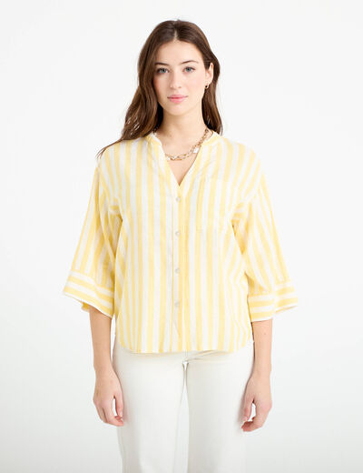 Blouse col V manches 3/4 jaune pastel femme